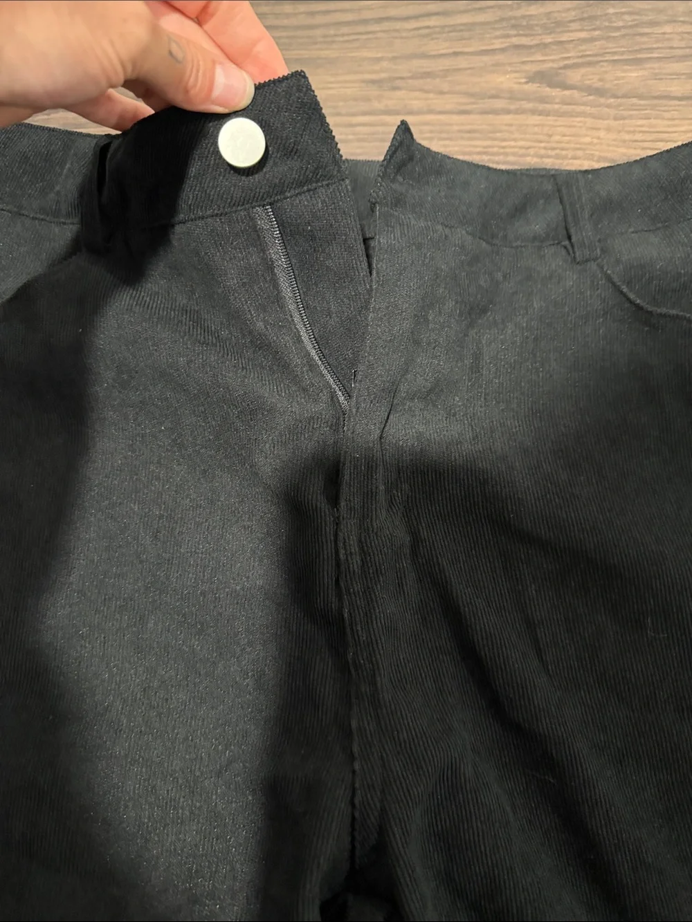 Wide Leg Black Micro Corduroy Pants